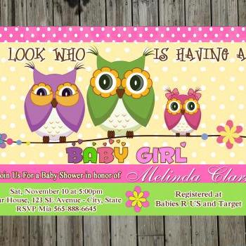 Sweet Owl Baby shower party invitations for boy or girl (unlimited prints)
